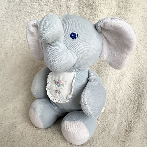 Vintage Animal Fair Blue Elephant Rattle Baby Lovey Plush Toy with Bib 9" - Picture 2 of 6
